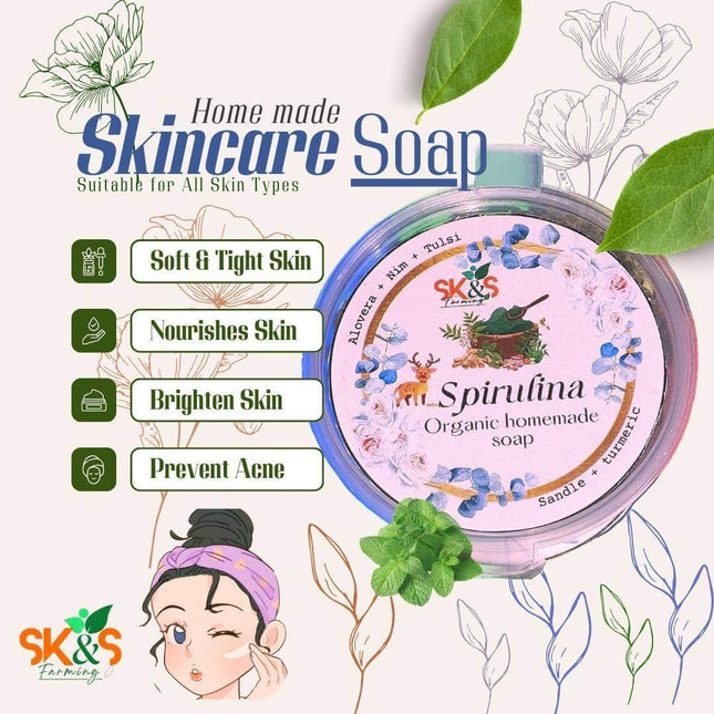 SK&S Spirulina Soap – Organic Anti-Acne, Brightening & Anti-Aging Bar - SK&S Farming