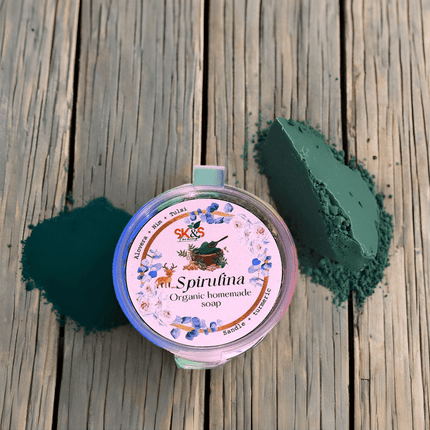 SK&S Farming Homemade - Natural and Organic Spirulina Soap with Aloe Vera, Tulsi, Neem, sandalwood and Turmeric for Anti - Acne, Anti - Aging, Skin Brightening and removes the dullness. - SK&S Farming