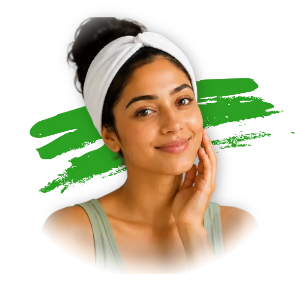 A woman showing the result after using the SK&S farming face mask